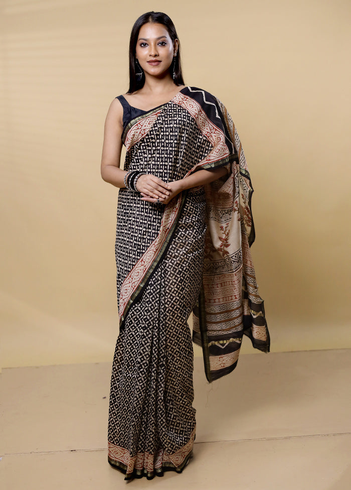 Cream Chanderi Cotton Saree With Blouse Piece