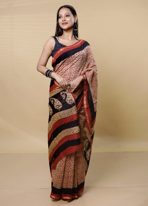 Cream Chanderi Cotton Saree With Blouse Piece