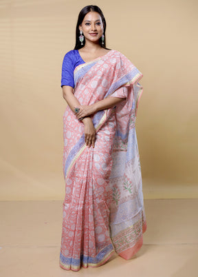 Grey Chanderi Cotton Saree With Blouse Piece