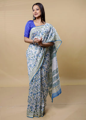 Cream Chanderi Cotton Saree With Blouse Piece