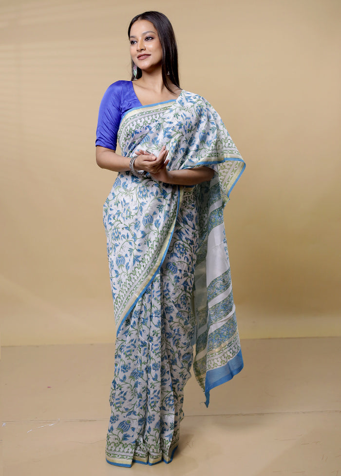 Cream Chanderi Cotton Saree With Blouse Piece