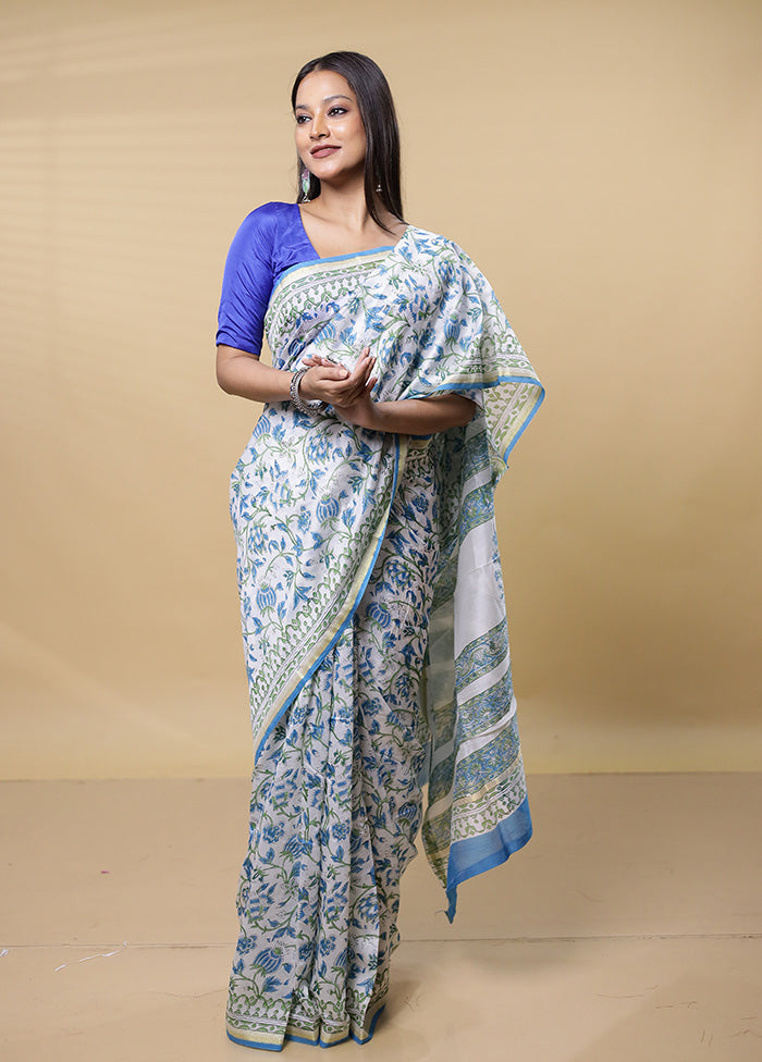 Cream Chanderi Cotton Saree With Blouse Piece