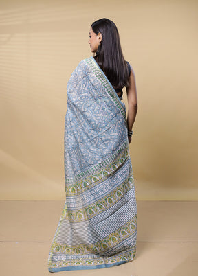 White Chanderi Cotton Saree With Blouse Piece