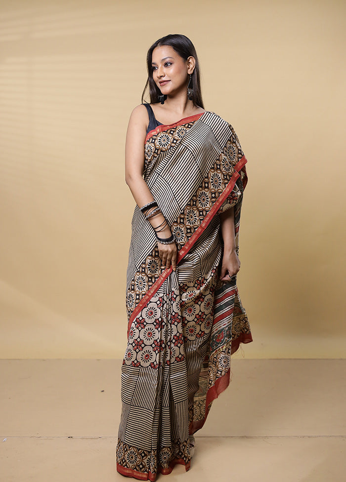 Cream Chanderi Cotton Saree With Blouse Piece