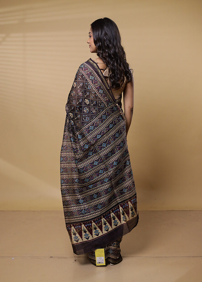 Black Chanderi Cotton Saree With Blouse Piece