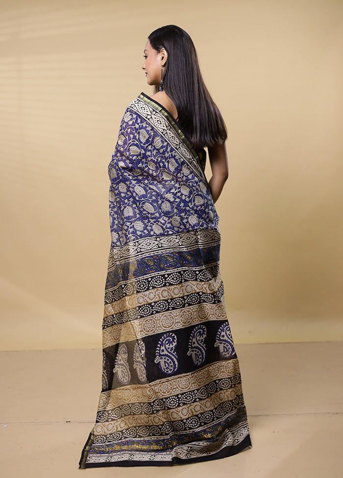 Blue Chanderi Cotton Saree With Blouse Piece