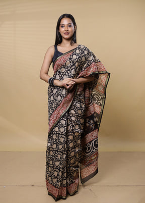 Black Chanderi Cotton Saree With Blouse Piece