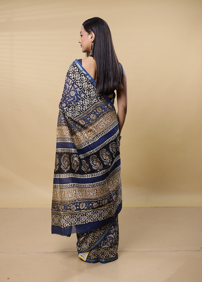 Blue Chanderi Cotton Saree With Blouse Piece