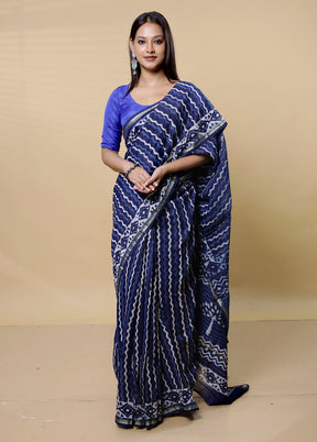 Blue Chanderi Cotton Saree With Blouse Piece