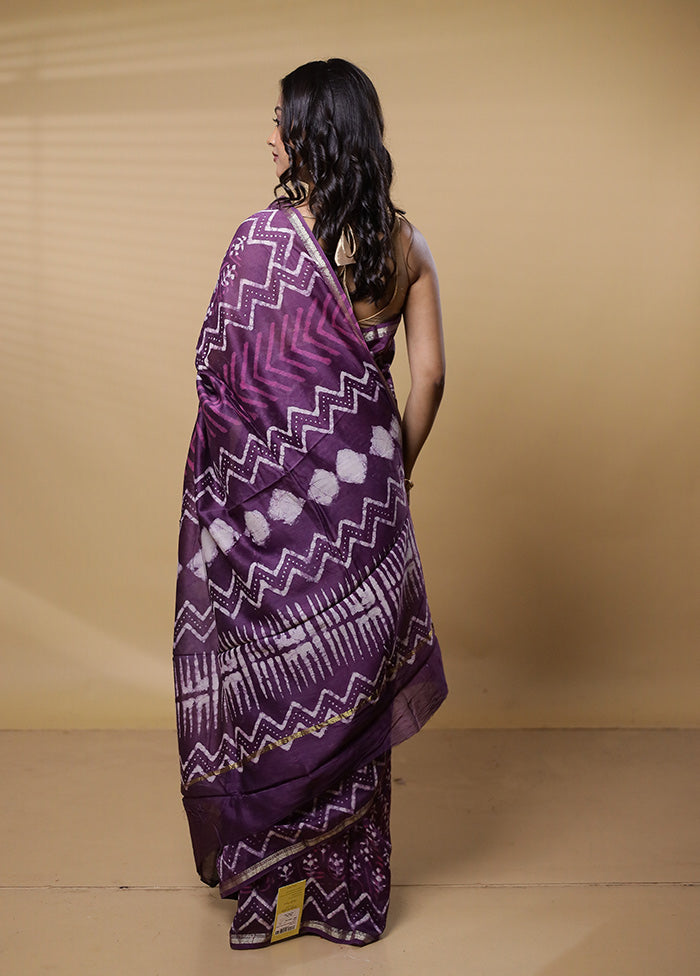 Purple Chanderi Cotton Saree With Blouse Piece