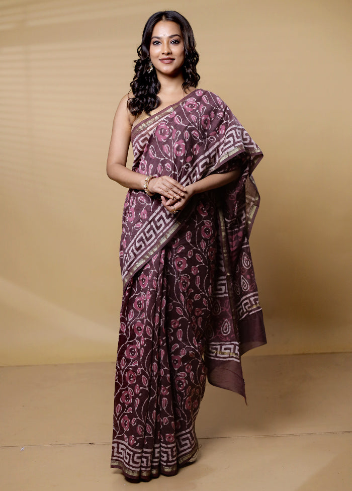 Purple Chanderi Cotton Saree With Blouse Piece