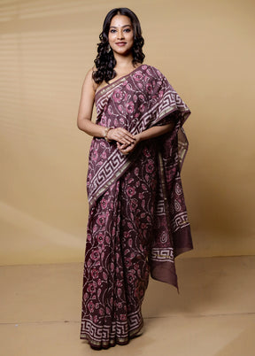 Purple Chanderi Cotton Saree With Blouse Piece