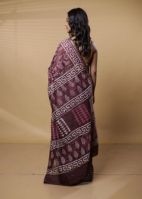 Purple Chanderi Cotton Saree With Blouse Piece