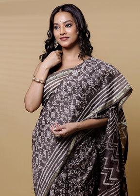 Grey Chanderi Cotton Saree With Blouse Piece