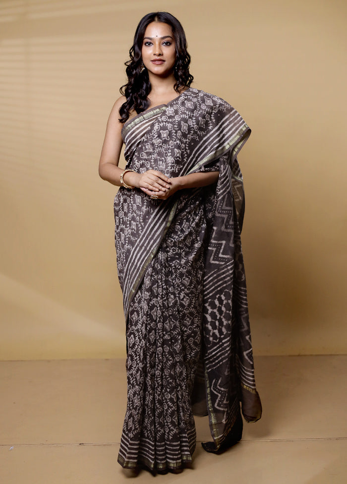 Grey Chanderi Cotton Saree With Blouse Piece