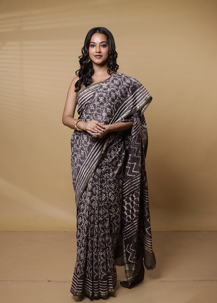 Grey Chanderi Cotton Saree With Blouse Piece