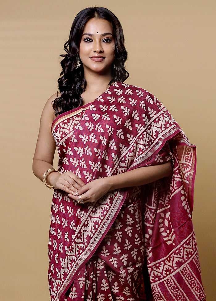 Red Chanderi Cotton Saree With Blouse Piece