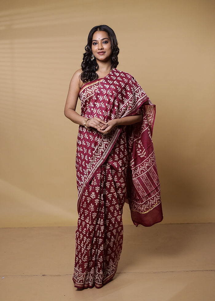 Red Chanderi Cotton Saree With Blouse Piece