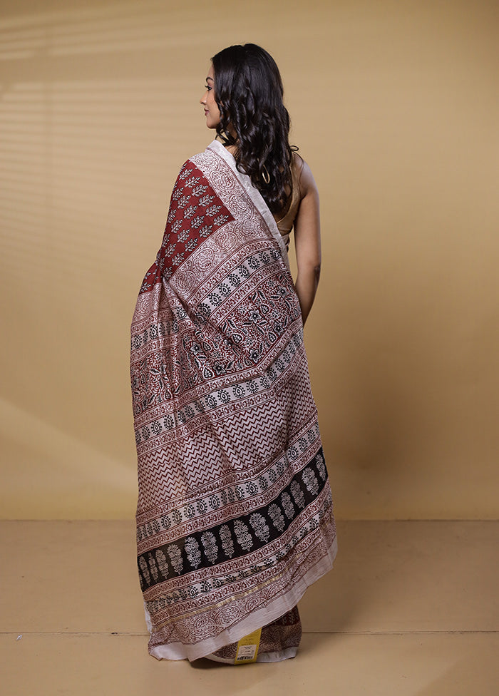 Maroon Chanderi Cotton Saree With Blouse Piece