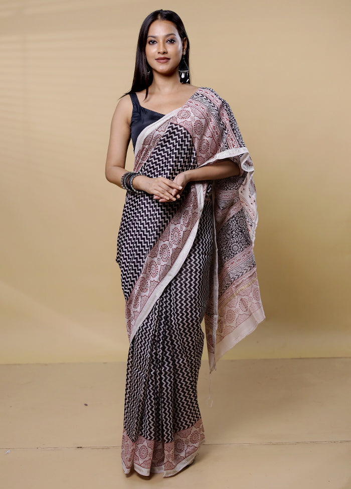 Cream Chanderi Cotton Saree With Blouse Piece