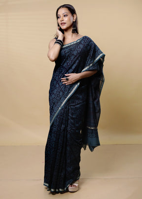 Purple Chanderi Cotton Saree With Blouse Piece