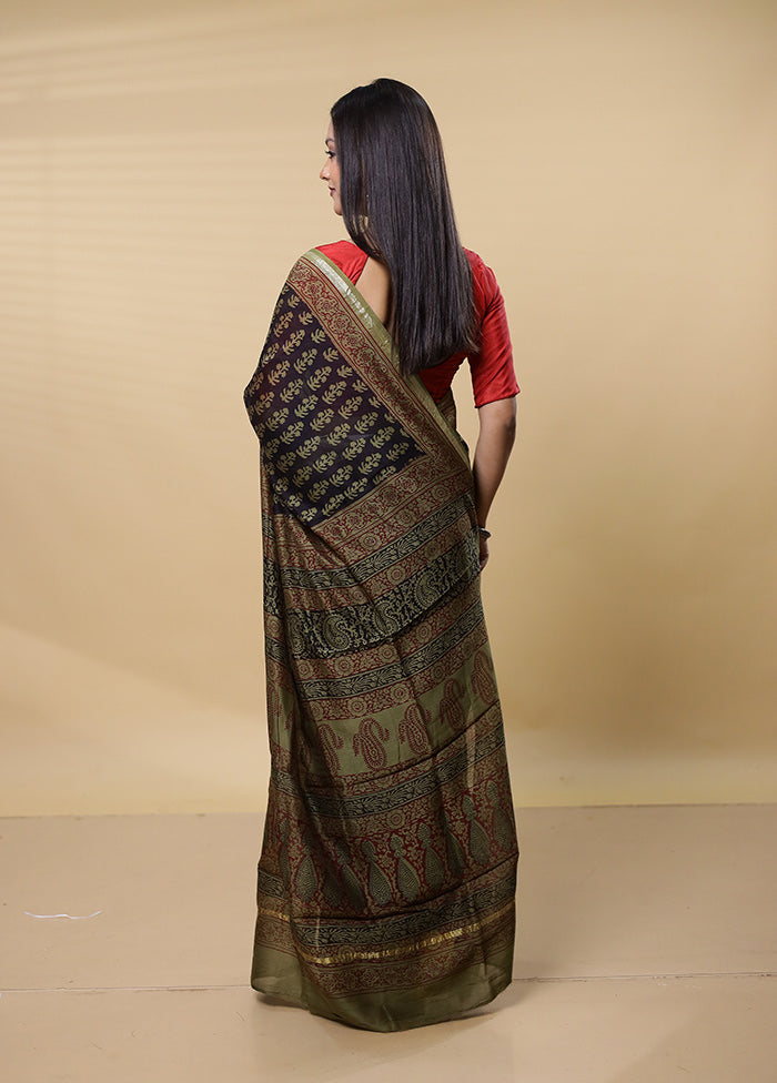 Green Chanderi Cotton Saree With Blouse Piece