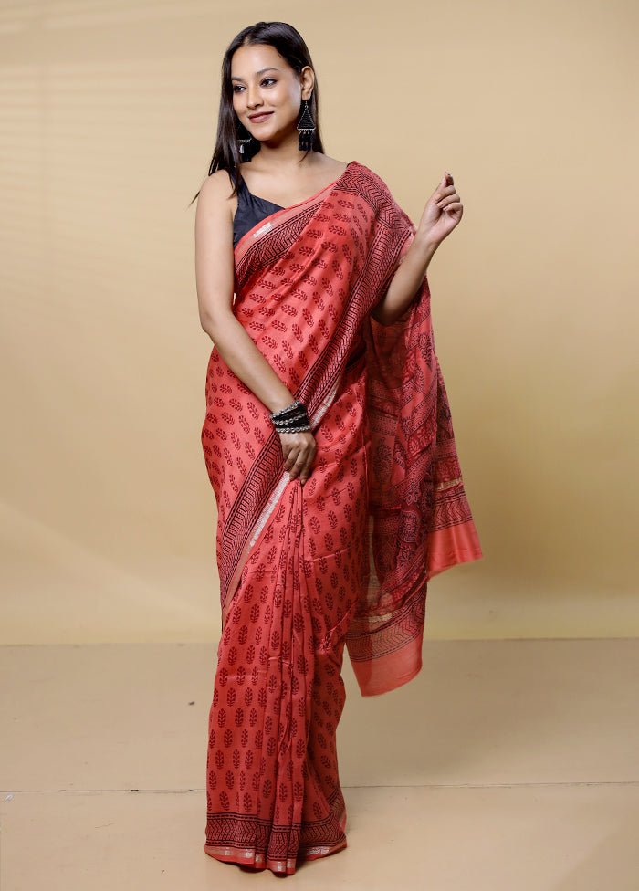 Pink Chanderi Cotton Saree With Blouse Piece