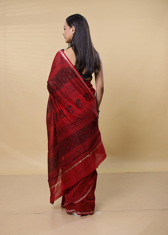 Maroon Chanderi Cotton Saree With Blouse Piece