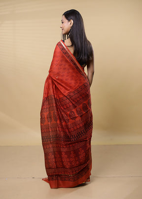 Rust Chanderi Cotton Saree With Blouse Piece