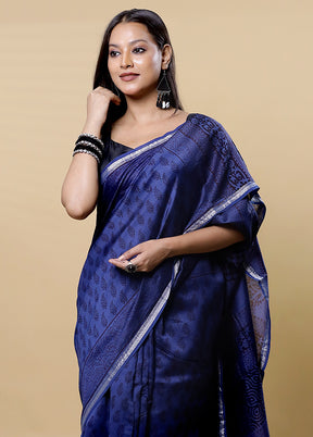 Black Chanderi Cotton Saree With Blouse Piece