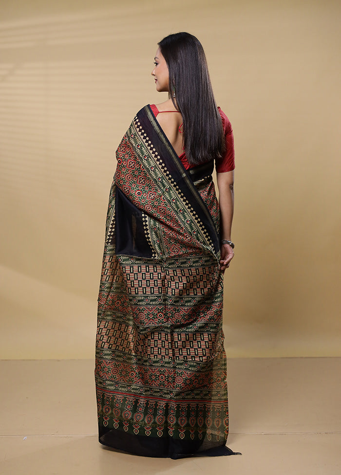 Black Chanderi Cotton Saree With Blouse Piece