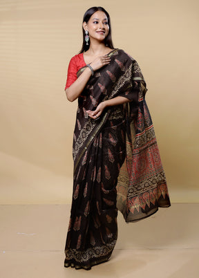 Black Chanderi Cotton Saree With Blouse Piece