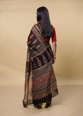 Black Chanderi Cotton Saree With Blouse Piece