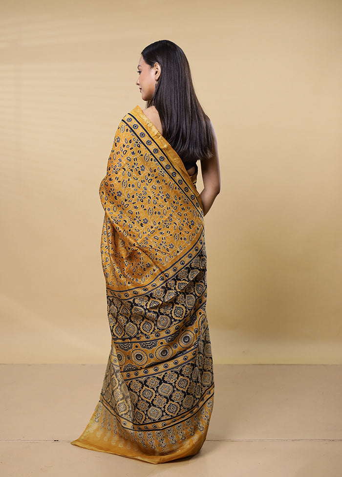 Yellow Chanderi Cotton Saree With Blouse Piece