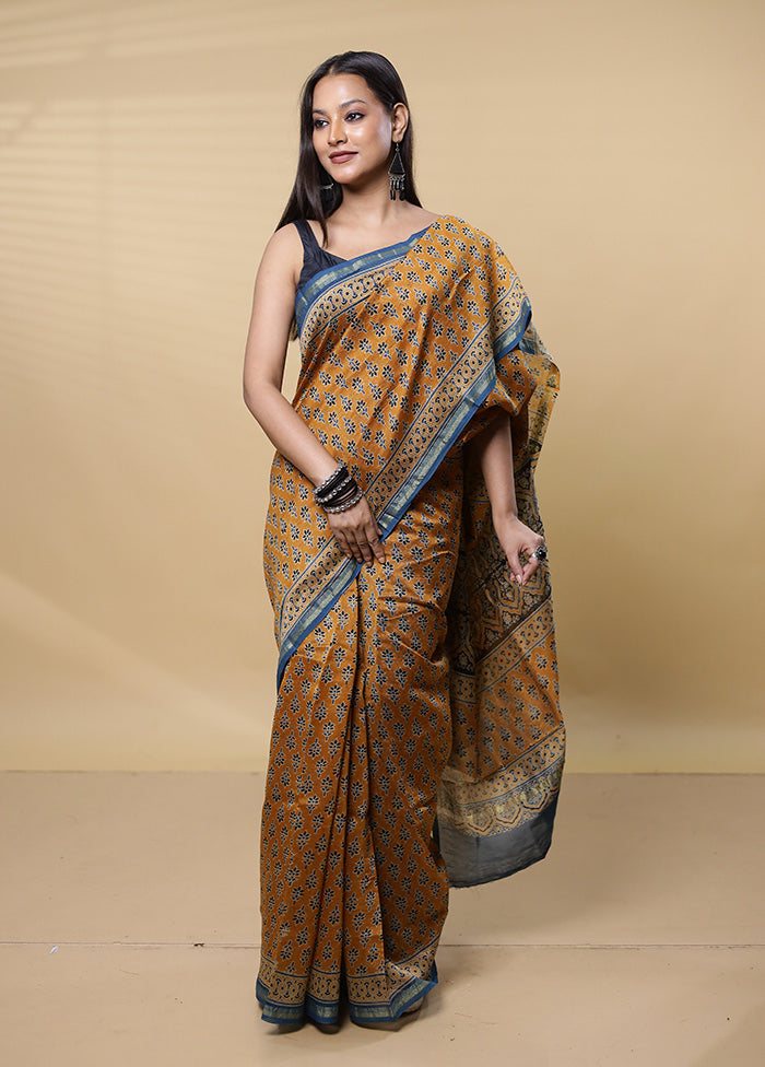 Yellow Chanderi Cotton Saree With Blouse Piece