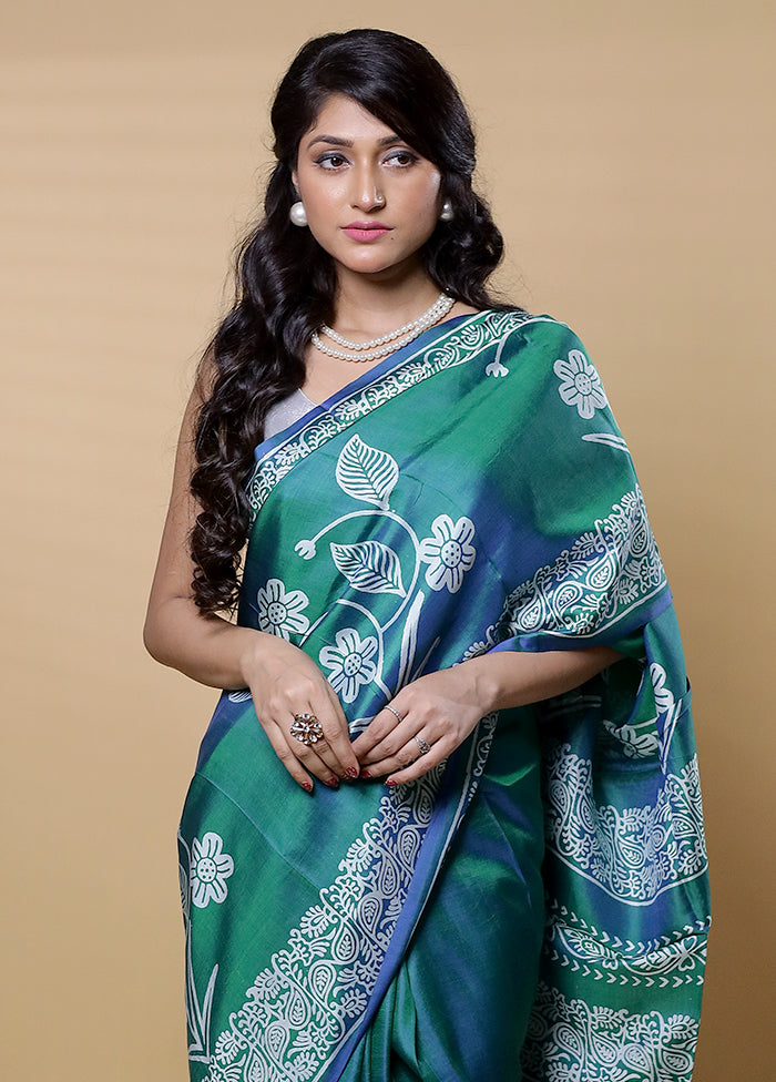 Green Pure Bishnupuri Silk Saree Without Blouse Piece