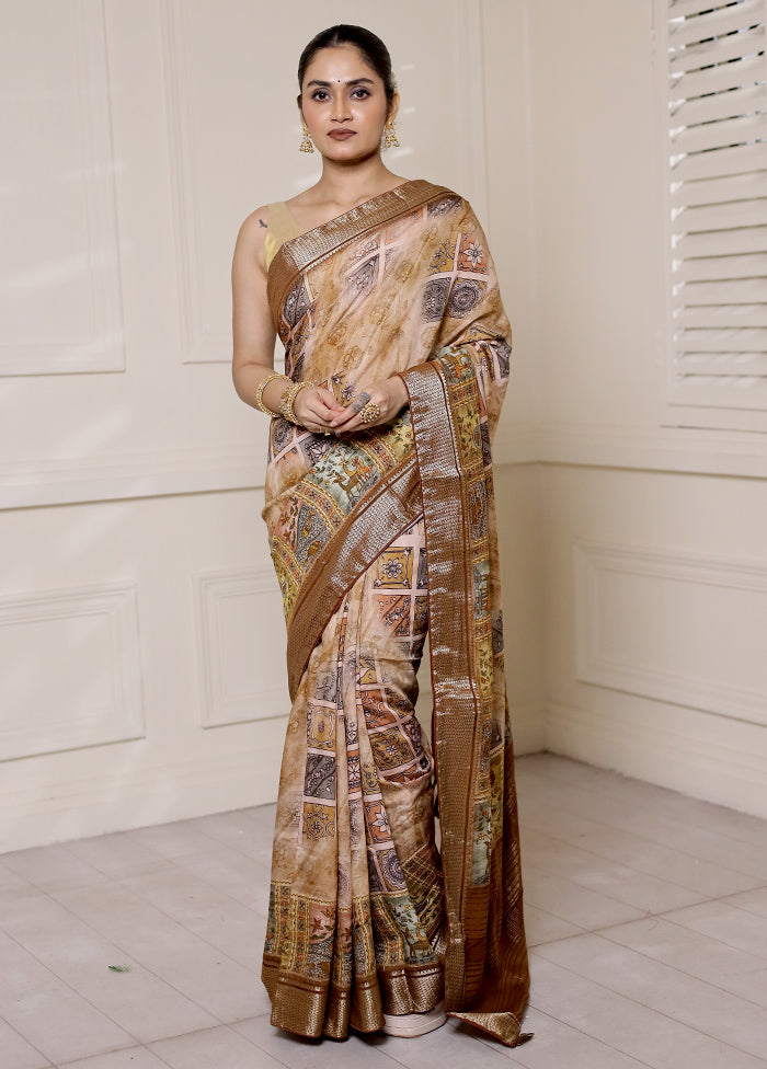 Cream Dupion Silk Saree With Blouse Piece