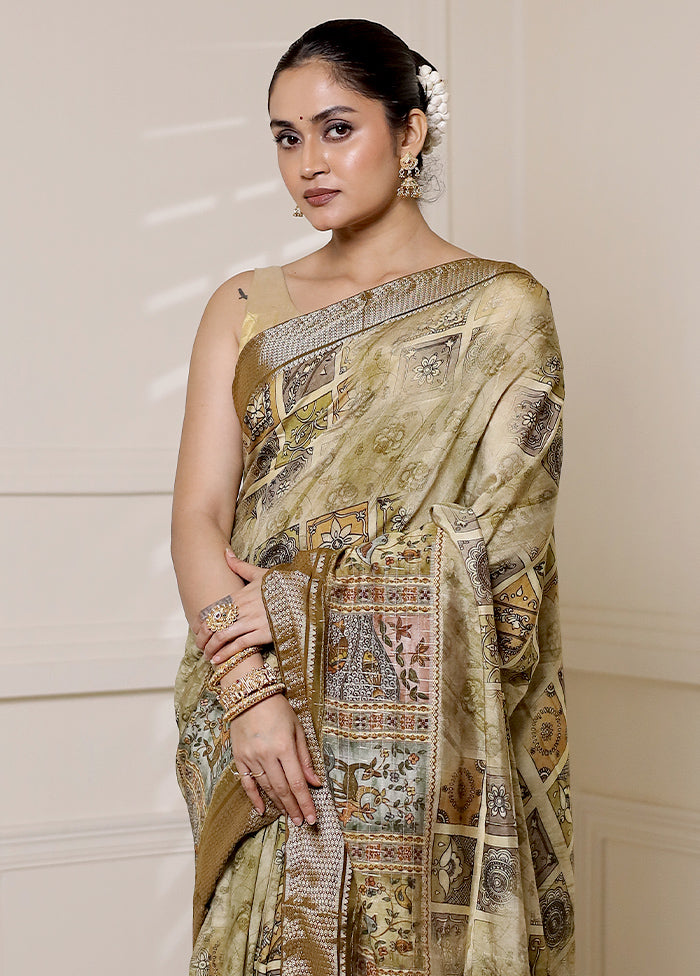 Cream Dupion Silk Saree With Blouse Piece