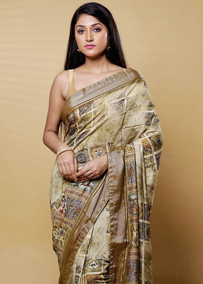 Cream Dupion Silk Saree With Blouse Piece