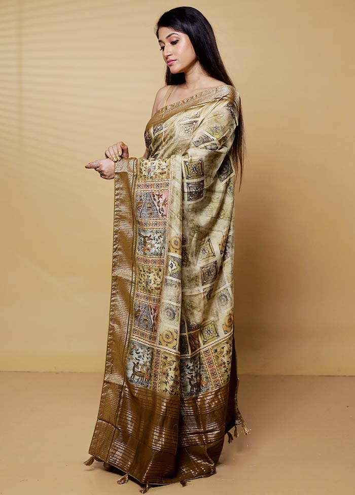 Cream Dupion Silk Saree With Blouse Piece