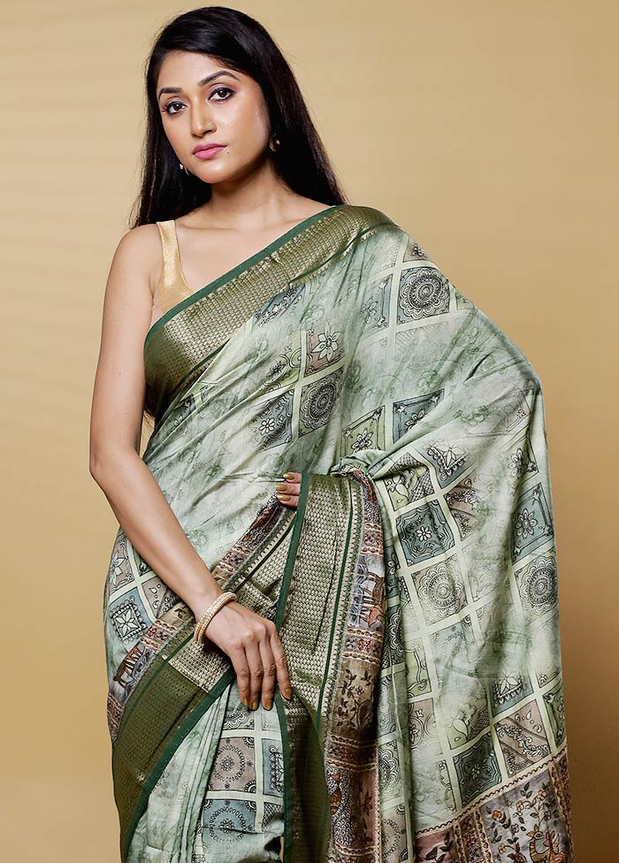 Green Dupion Silk Saree With Blouse Piece