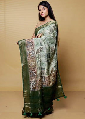 Green Dupion Silk Saree With Blouse Piece