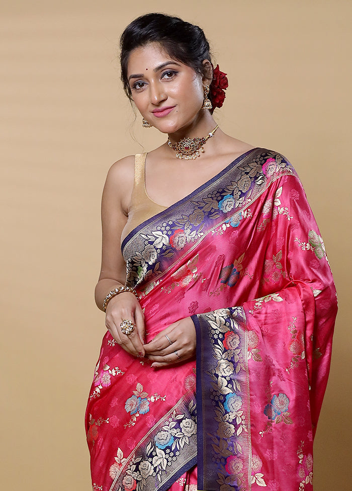 Pink Dupion Silk Saree With Blouse Piece