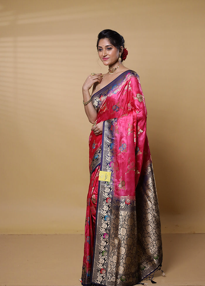 Pink Dupion Silk Saree With Blouse Piece