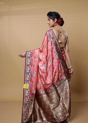 Pink Dupion Silk Saree With Blouse Piece