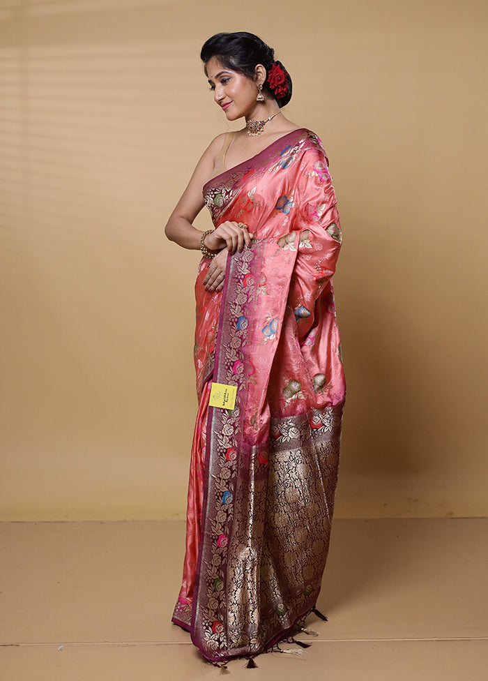 Pink Dupion Silk Saree With Blouse Piece