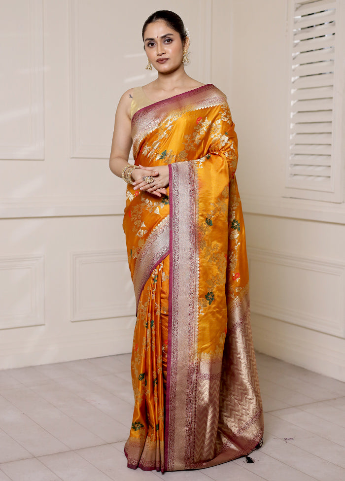 Yellow Dupion Silk Saree With Blouse Piece