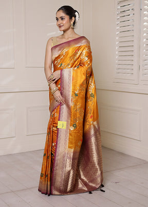 Yellow Dupion Silk Saree With Blouse Piece