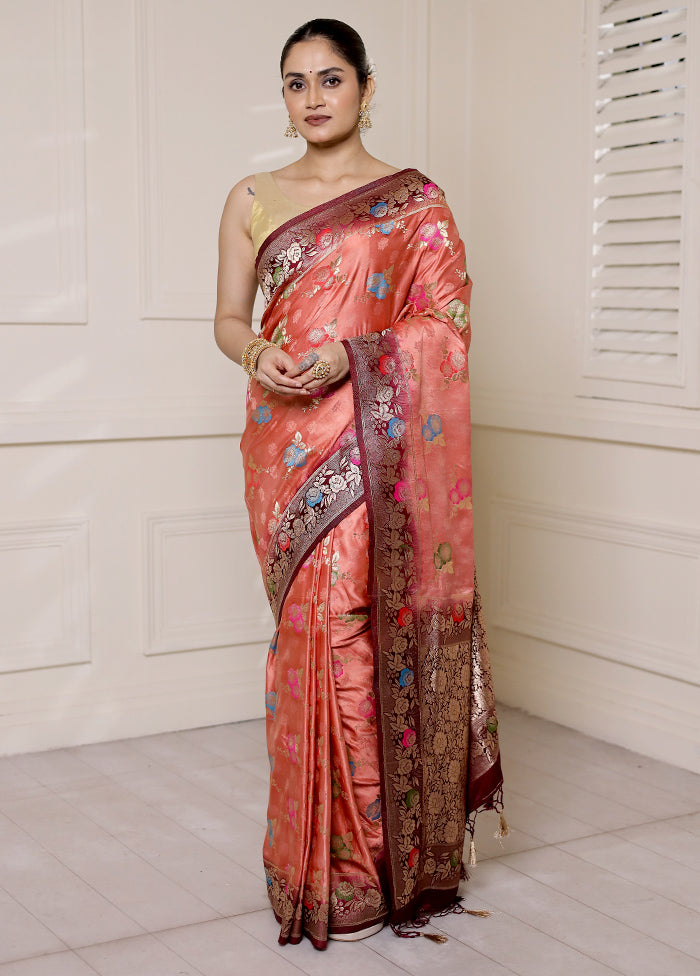 Pink Dupion Silk Saree With Blouse Piece