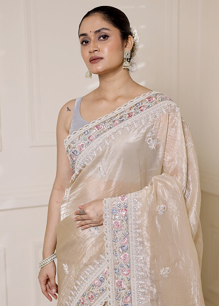 Cream Jimmy Choo Saree With Blouse Piece